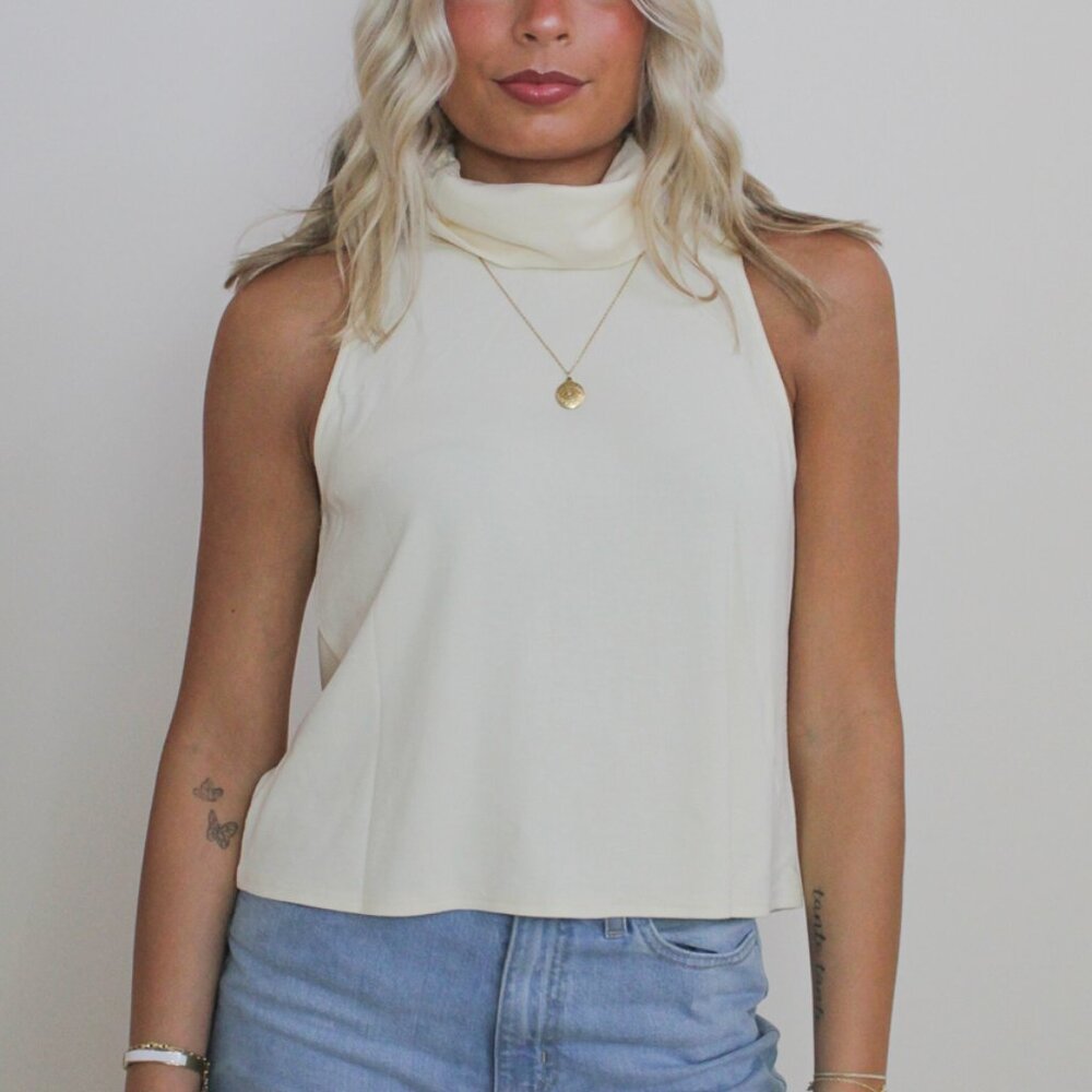 Sleeveless Ribbed Mock Neck Top Size Large
